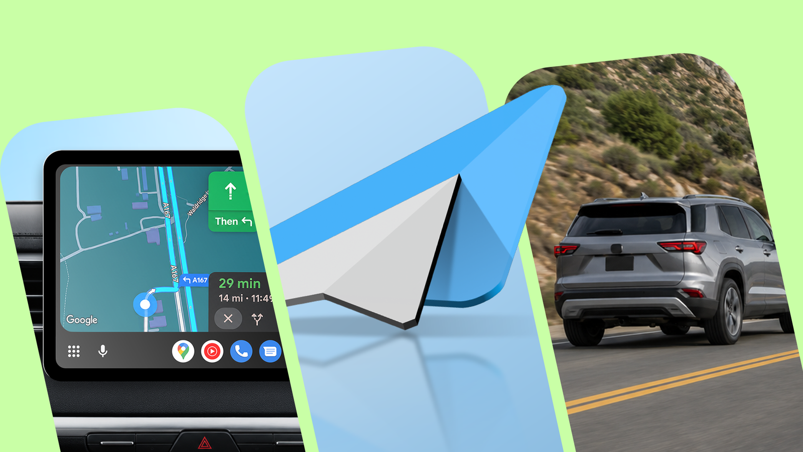 Tela do Android Auto com ícones Gemini, calendário e ideias