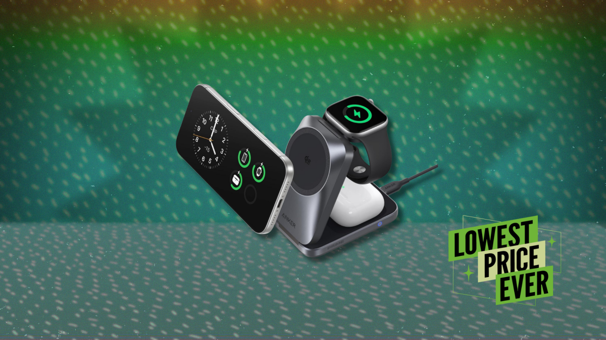 Estação de carregamento sem fio 3 em 1 Anker Prime, compatível com suporte de carregador MagSafe, carregador dobrável tamanho palma certificado Qi2.2 25W para iPhone 17/16, Apple Watch, AirPods (sem bateria, adaptador incluído)