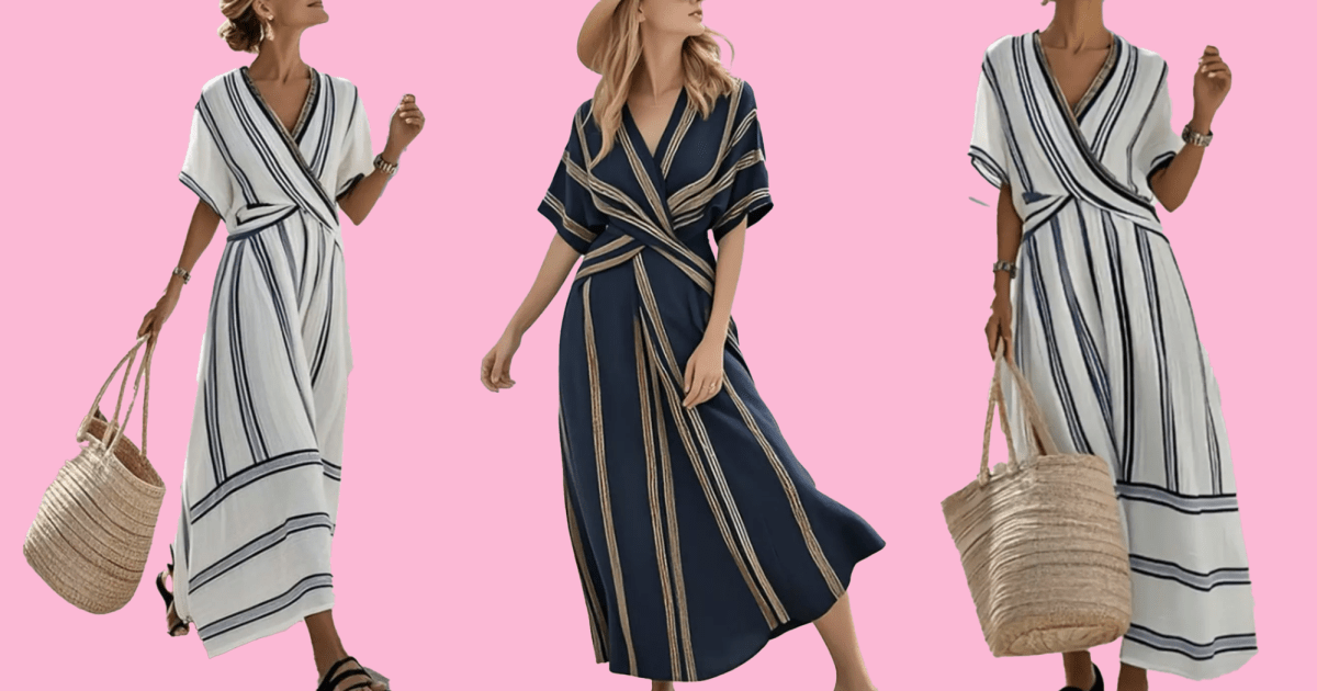 Este vestido envolvente de US $ 27 grita 'Mãe rica de férias na Grécia'