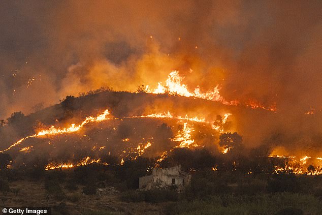 Chamas e fumaça surgiram de um incêndio florestal na província de Almeria, no sul da Espanha, que custou 12 vidas