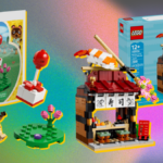 Conjunto Lego Tom Nook e Flying Present em bolsa