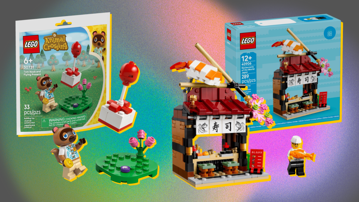 Conjunto Lego Tom Nook e Flying Present em bolsa