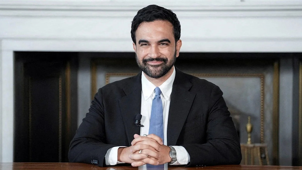 O prefeito da cidade de Nova York, Zohran Mamdani, faz um discurso para marcar o 250º aniversário dos Estados Unidos da América na Prefeitura de Nova York, NY, EUA, em 3 de julho de 2026.