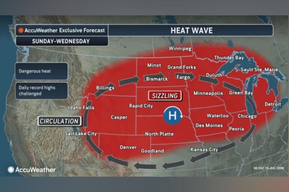 AccuWeather's forecast map shows states facing the heat Sunday to Wednesday.