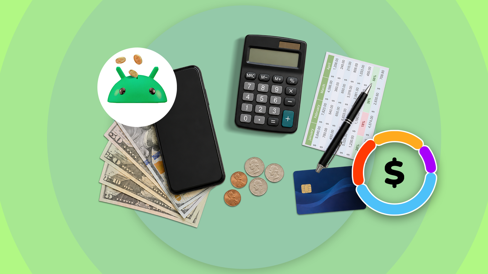 Mascote do Android entre caixas de papelão etiquetadas para aplicativos, capturas de tela, notificações e distrações, em frente à tela de um smartphone, com uma vassoura apoiada nas caixas.