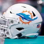 ATLANTA, GEORGIA - OCTOBER 26: A Miami Dolphins helmet sits in the bench area during the fourth quarter of the NFL 2025 game between Miami Dolphins and Atlanta Falcons at Mercedes-Benz Stadium on October 26, 2025 in Atlanta, United States. (Photo by Todd Kirkland/Getty Images)