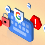 Ilustração do teclado Gboard com o logotipo do Google em um fundo colorido.