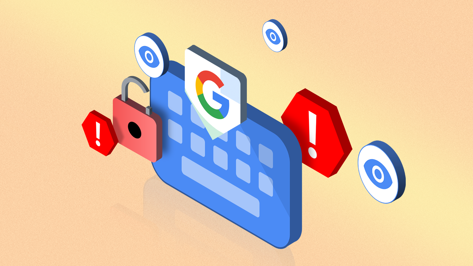 Ilustração do teclado Gboard com o logotipo do Google em um fundo colorido.
