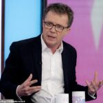 Nicky Campbell, que trabalha para a emissora há quase 40 anos, supostamente usou o insulto homofóbico desatualizado várias vezes durante uma reunião na semana passada com cerca de seis editores e produtores de seu programa. Na foto: Campbell aparecendo no programa de bate-papo da ITV Loose Women em 2024