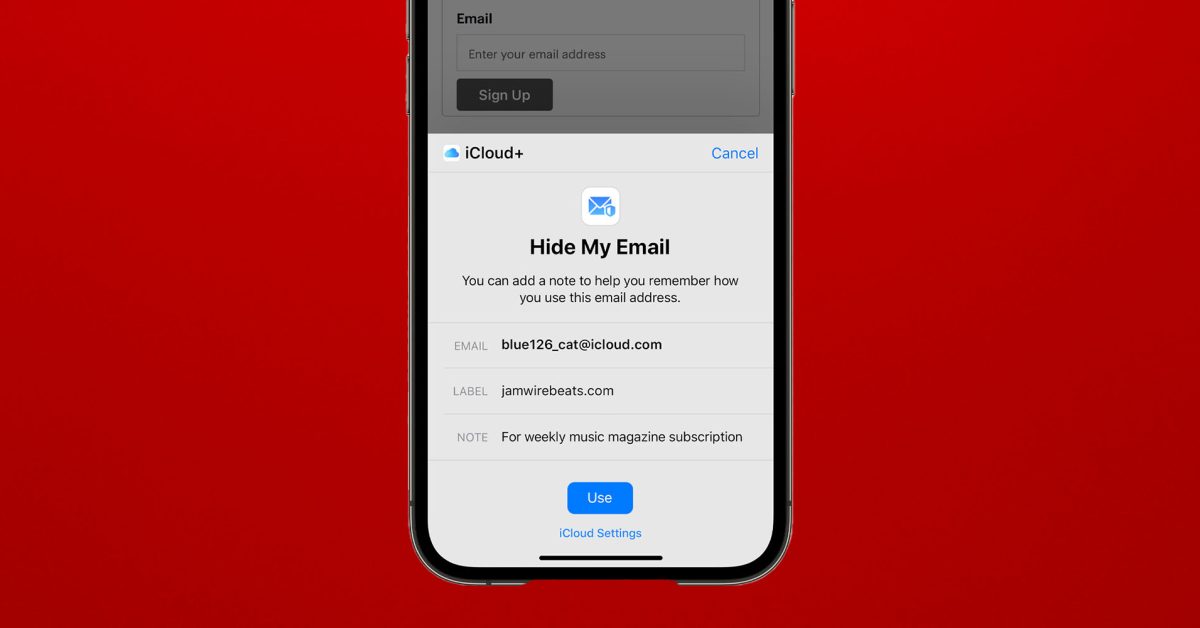 O bug Apple Hide My Email (captura de tela mostrada) aparentemente permite que 100% dos endereços de e-mail reais sejam descobertos