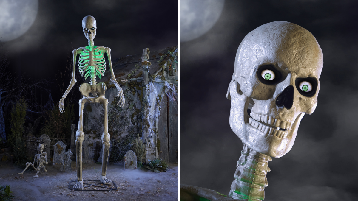 dois skellies de 3,6 metros controlados por aplicativo ao lado do ultra skelly de 6,5 pés