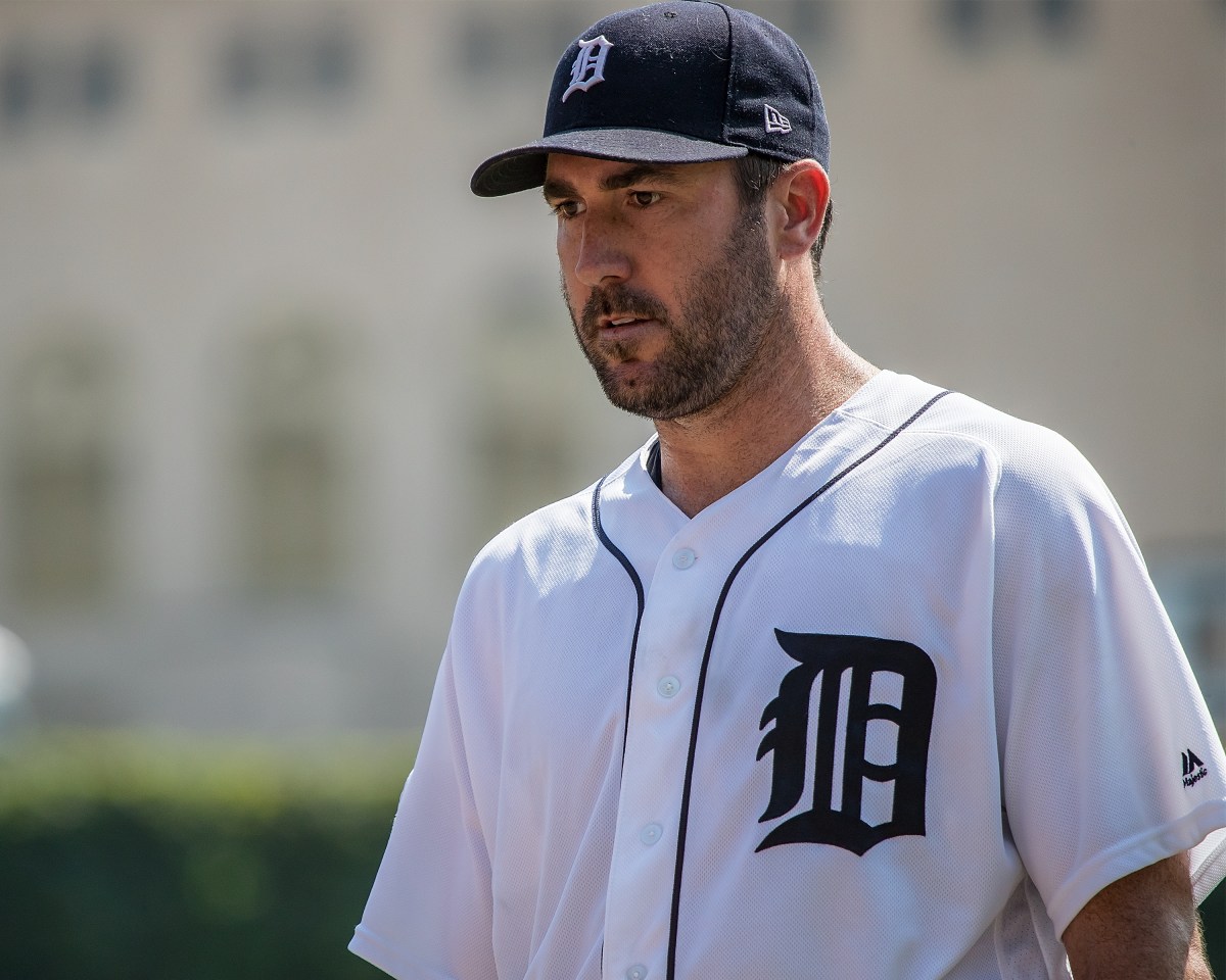 DETROIT, MI - AUGUST 20: Starting pitcher Justin Verlander #35 of the Detroit Tigers after the fifth inning against the Los Angeles Dodgers during a MLB game at Comerica Park on August 20, 2017 in Detroit, Michigan. The Tigers defeated the Dodgers 6-1. (Photo by Dave Reginek/Getty Images)