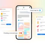 Ícones de aplicativos do Google flutuando em torno de uma forma colorida de Gêmeos