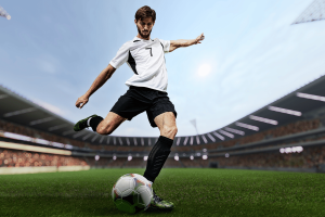 Jogador de futebol em um estádio ilustrando a repressão do governo do Reino Unido aos patrocínios de jogos de azar não licenciados na Premier League