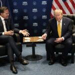 U.S. President Donald Trump, right, meets with NATO Secretary General Mark Rutte during the NATO Summit on July 8, 2026, in Ankara, Turkey.