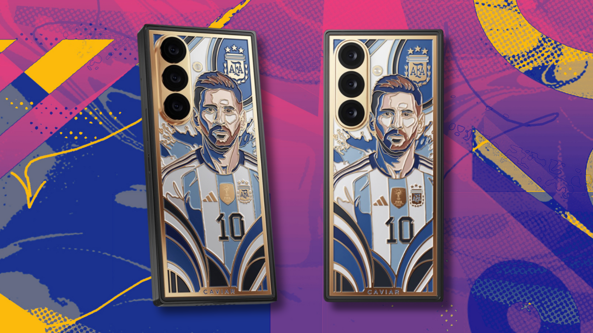 Design de Lionel Messi na parte de trás do Galaxy Z Fold 8 Ultra da Caviar