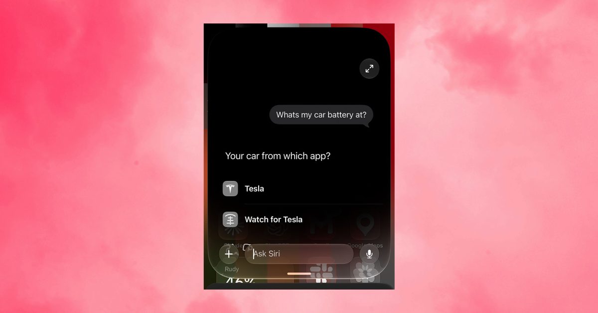 Siri AI pode extrair informações de aplicativos de terceiros na versão beta mais recente do desenvolvedor | Captura de tela da Siri acessando o aplicativo Tesla