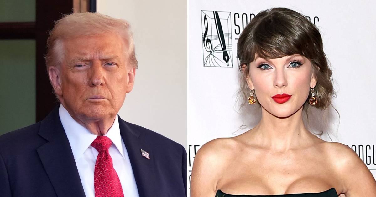 O presidente Trump se insere no dia do casamento de Taylor Swift com um pôster com o tema Eras Tour