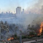 Vários incêndios florestais eclodiram perto da ferrovia na estação de Stratford esta noite