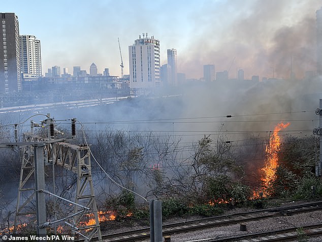 Vários incêndios florestais eclodiram perto da ferrovia na estação de Stratford esta noite