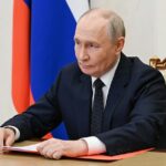 O presidente russo, Vladimir Putin, preside uma reunião com membros do Conselho de Segurança por videoconferência no Kremlin, em Moscou, Rússia, 10 de julho