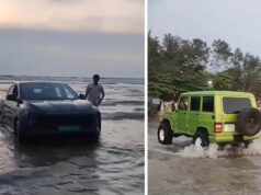 Mahindra XEV 9e Gets Stuck on Kerala Beach, Bolero Rescues It Mahindra XEV 9e reduced by Bolero